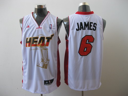Heat 2011 Championship #6 LeBron James White Embroidered NBA Jersey