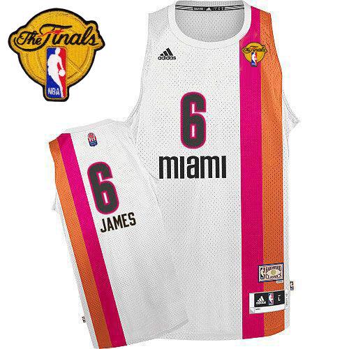 Heat #6 LeBron James White ABA Hardwood Classic With Finals Patch Embroidered NBA Jersey