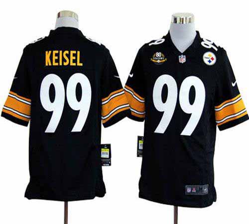 Nike Steelers #99 Brett Keisel Black Team Color With 80TH Patch Men's Embroidered NFL Game Jersey
