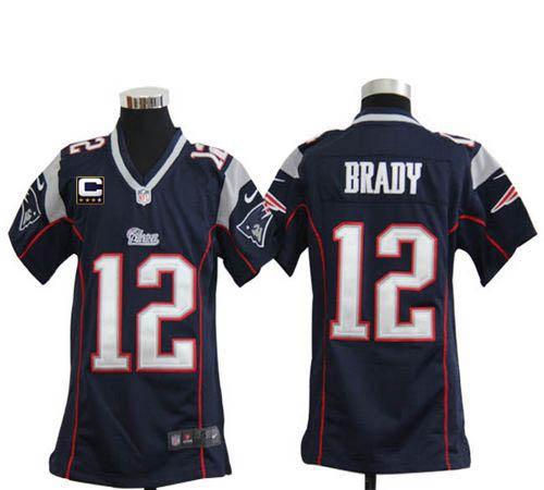 Nike Patriots #12 Tom Brady Navy Blue Team Color Youth Embroidered NFL Elite Jersey